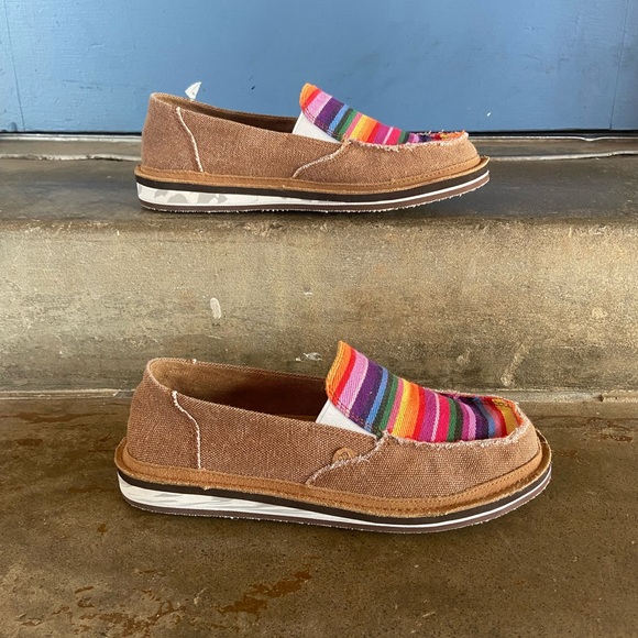 Lamo Women's Brown Slip-On Loafers with Multicolor Striped Upper - Picture 2 of 8